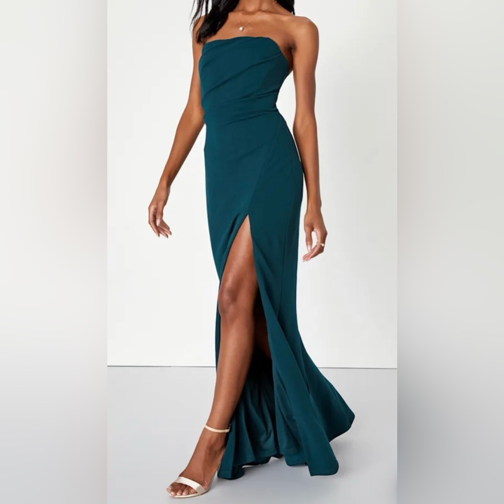 Lulu's Teal Strapless Maxi Dress
